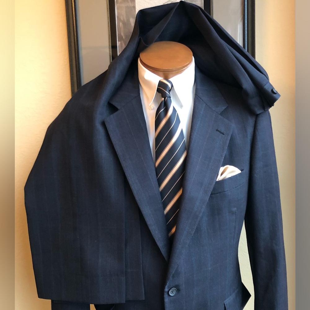 Hand Tailored Nordstrom 2 Piece Gray Wool Glen Plaid Suit 39L Slacks W34” L32”